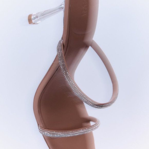 New with Minor Flaw – ZARA Rhinestone Strap High Heel Sandals | Fits US 7 / 7.5 - Picture 8 of 13